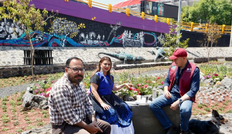 Mural y áreas verdes del Jardín de Lluvia Coapam